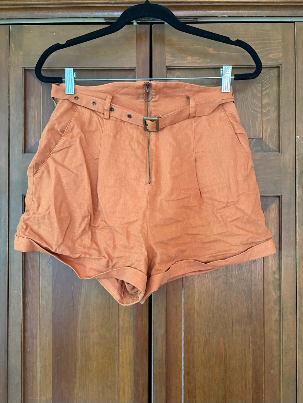 Lovers + Friends High-Waist Belted Rust Orange Shorts - Picture 3 of 5